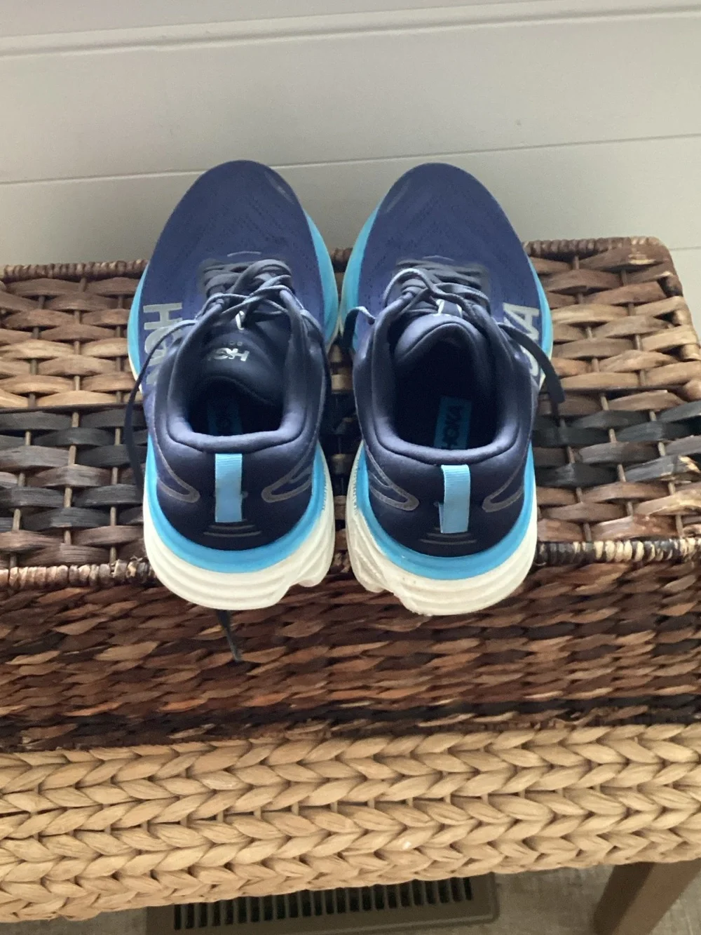 Hoka Men's Navy and Light Blue Cushioned Running Shoes